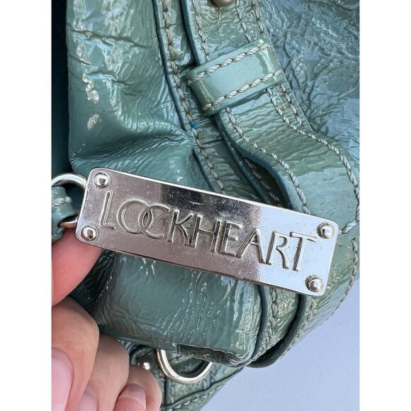 RARE VTG Y2K Lockheart shoulder teal blue patent leather bag large with dustbag - Picture 8 of 15